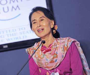 com tim mclaughlin BiLL o toole OVER the course of a bustling day at the World Economic Forum in Nay Pyi Taw on June 6, Daw Aung San Suu Kyi used her pulpit to reaffirm several controversial policies