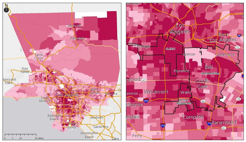 Neighborhoods Concentrated poverty is a challenge PolicyLink and PERE 81 The percent of the population in Los Angeles County that lives below the poverty level is 18 percent.