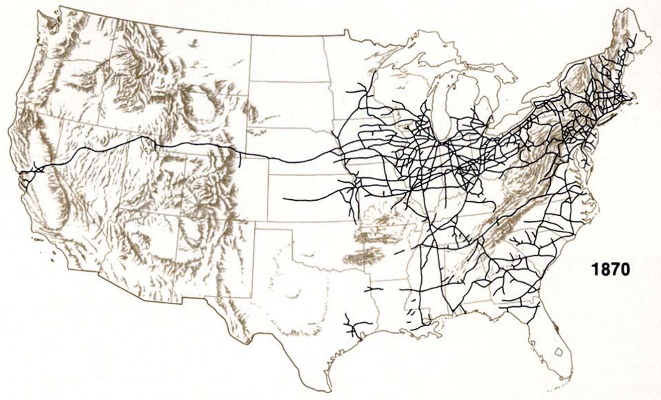 By 1870, the transcontinental railroad was complete, although