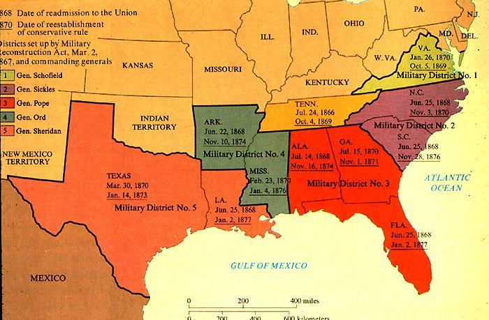 Military Rule South divided into 5 military districts Texas was in the 5th District under the command of General