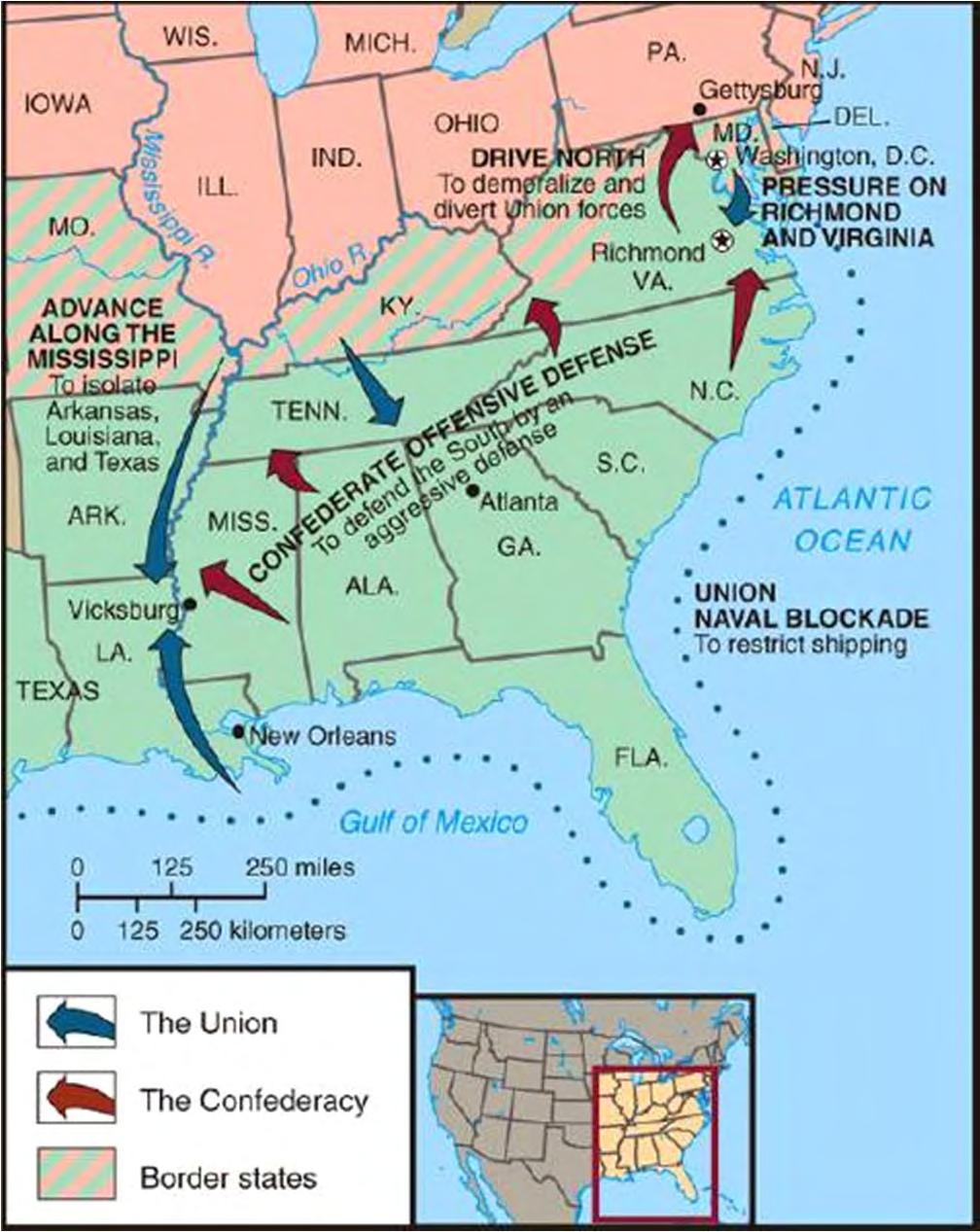 NORTH S MILITARY STRATEGY The Anaconda Plan Surround the Confederacy and squeeze them into submission Capture Richmond and force surrender Expel Confederates from border states Control of