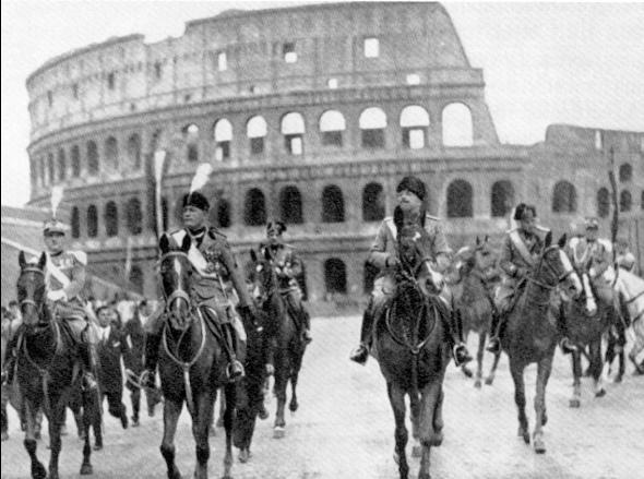 By 1922, Mussolini was popular enough to lead a March on Rome & forced the Italian king to