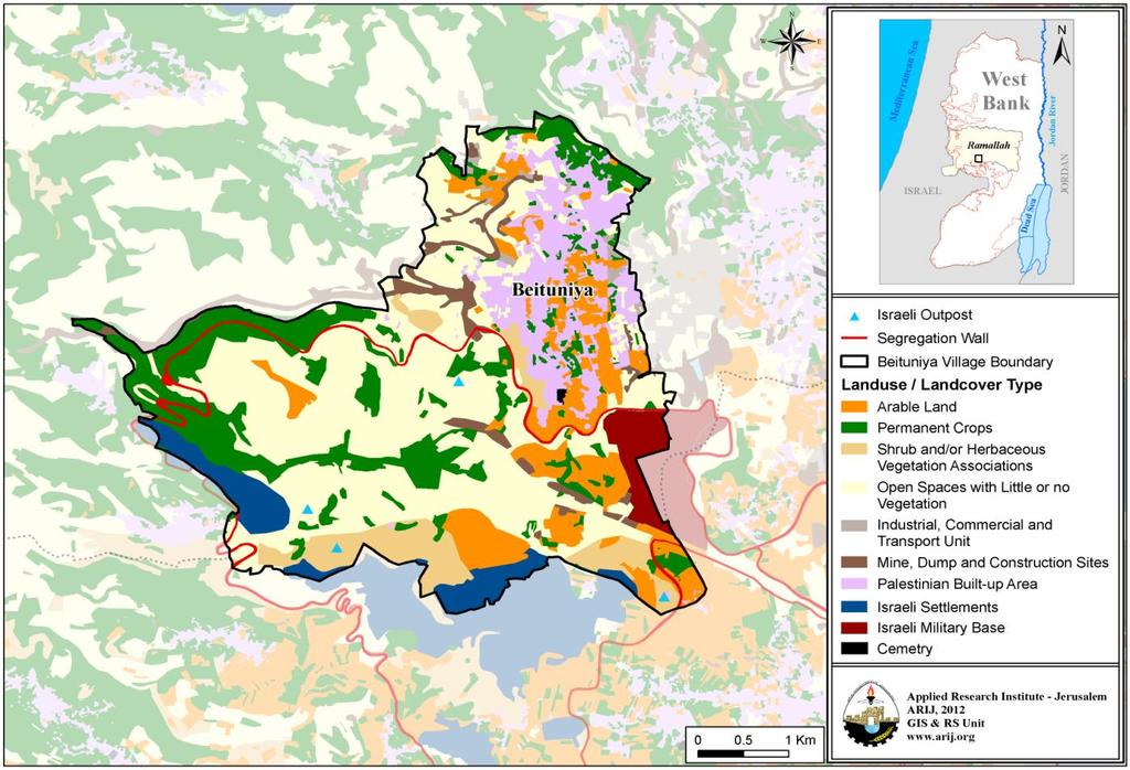 Map 3: Land use/land cover and Segregation Wall in Beituniya Town Source: ARIJ GIS, 2012 Table 6 shows the different types of rain-fed and irrigated open-cultivated vegetables in Beituniya.