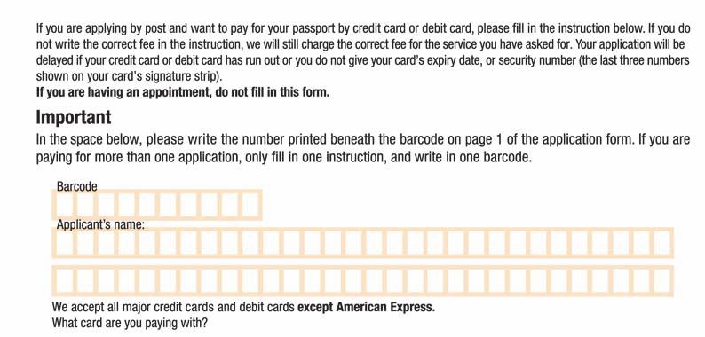 Instruction for paying by credit card or