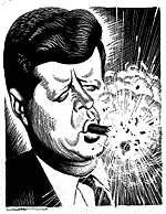 appears weak/disorganized Cartoonists ridiculed Kennedy for the Bay of