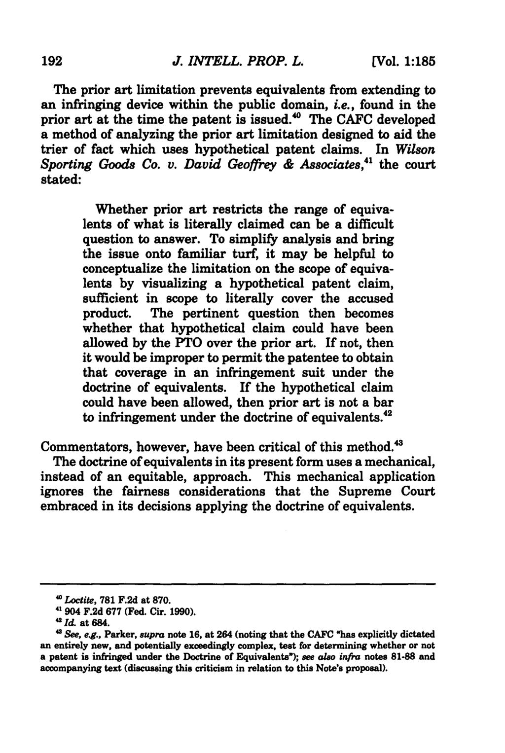 Journal of Intellectual Property Law, Vol. 1, Iss. 1 [1993], Art. 10 J. INTELL. PROP. L. [Vol.