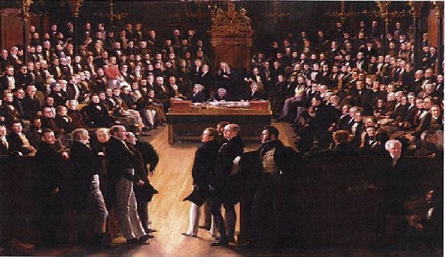 [A painting commemorating the passing of the Reform Act. In the foreground are the principle figures in the fight for and against reform] By Sir George Hayter (1792-1871), Public Domain, https://goo.