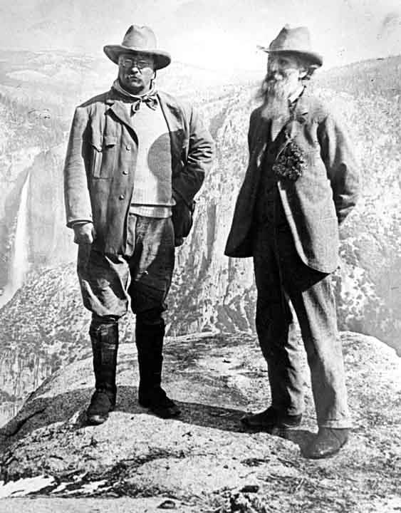 Theodore Roosevelt and John Muir enjoying