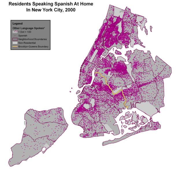 Map 6 Source: Language Spoken: CUR calculations of the Census 2000 Summary File 3 by Census Tracts Spanish speakers xi are concentrated in Northern Manhattan, the