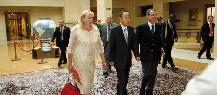 The Secretary-General at the Palais des Nations, accompanied by the Director-General.