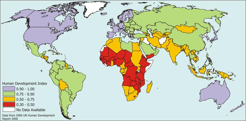 Human Development Index, 2006 What patterns do you see? Who has an HDI of 0.90 or higher? Fig.