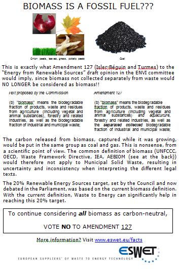 Renewable Energy Directive Would remove all support given to renewable part of WtE ESWET lobbied successfully against this outcome in ENVI