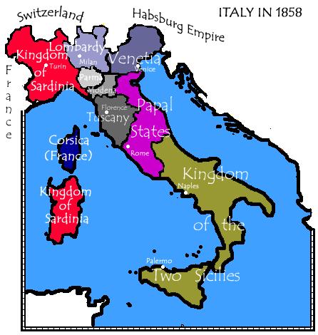 A. In 1850 Austria was still the dominant power on the Italian Peninsula. After 1848 people looked to the northern Italian state of Piedmont to lead the fight for unification. B.