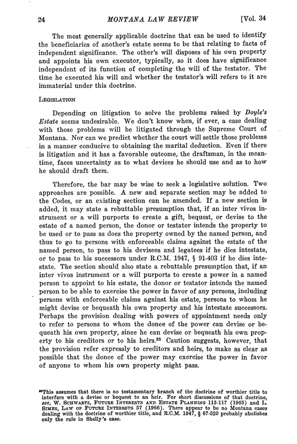 Montana MONTANA Law Review, Vol. LAW 34 [1973], REVIEW Iss. 1, Art. 2 [Vol.