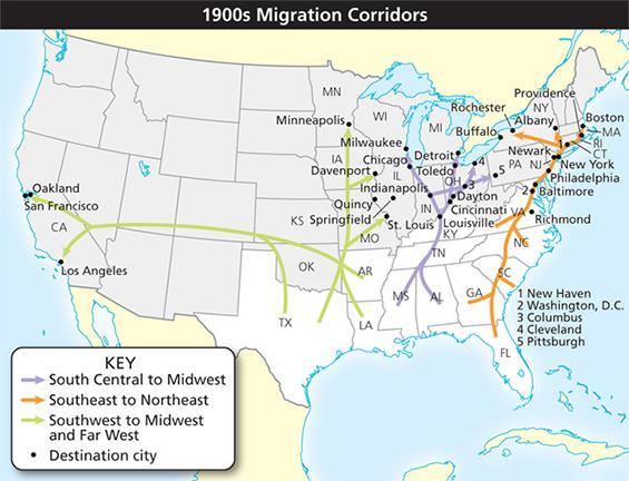 d. yellow fever 37. According to the map, in which migration corridor did populations move from urban to rural locations? a. South Central to Midwest b. Southeast to Northeast c.