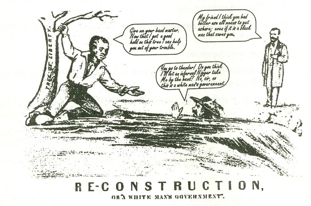 Chapter 16 Reconstruction Page 9 39. Which of the following best expresses the point of view of the following cartoon? A. Southern whites and blacks can never be reconciled B.