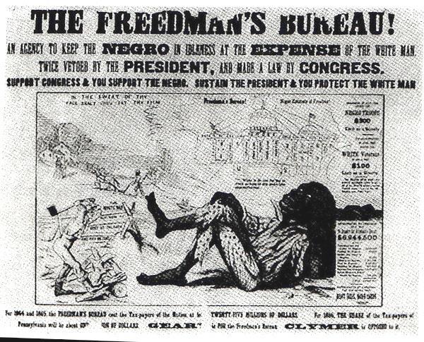 The Freedmen s Bureau Created in 1865, actually called the Bureau of Refugees, Freedmen, and Abandoned Lands Freedmen = former slaves First federal relief agency in US History Provided clothing,