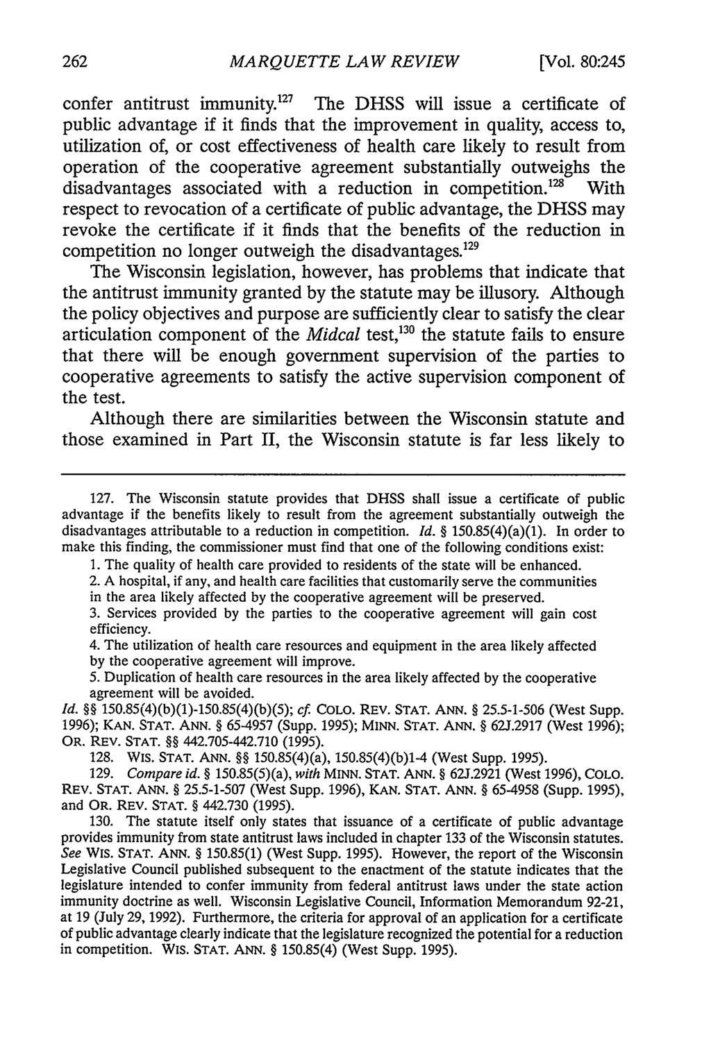 MARQUETTE LAW REVIEW [Vol. 80:245 confer antitrust immunity.