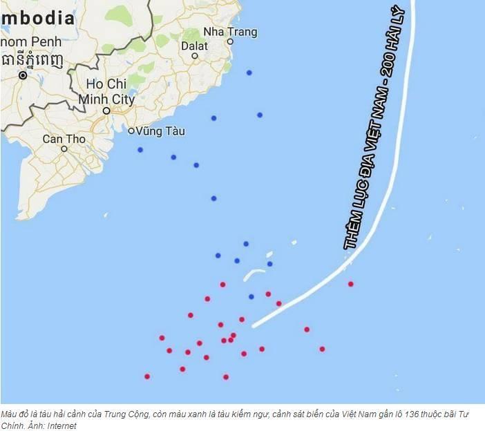 Repsol Exploration & China 2017 Block 136-03 Repsol of Spain Blue dots Vietnamese Fishing Surveillance and Coast Guard