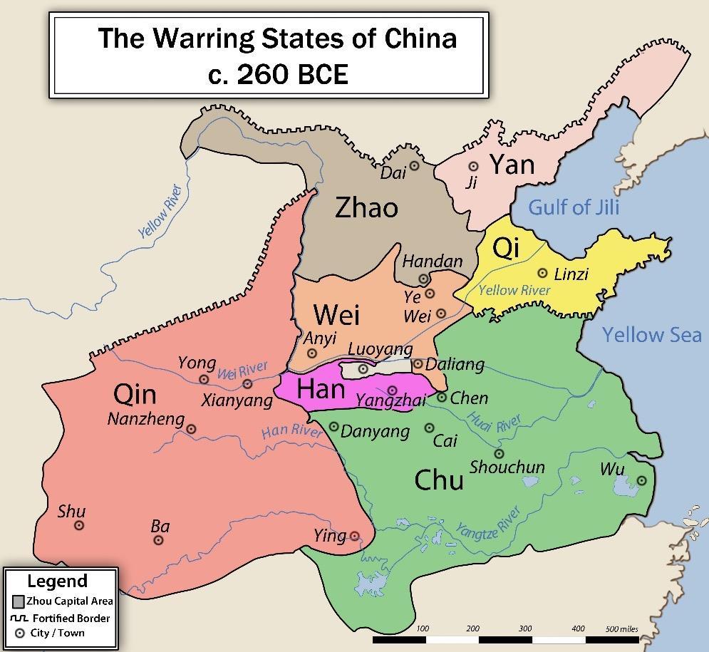 The warring states period in China lasted from 475