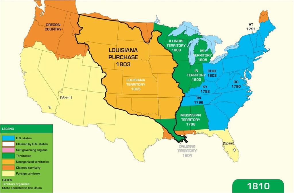 Territorial Expansion to 1810 Settlers flocked westward Northwest Territory divided
