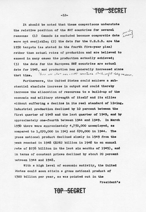 Adoption of NSC-68 In response to these events, the National Security Council spelled out American policy in a document entitled NSC-68. This document stated that the U.S. should triple to quadruple its defense budget (from $13 billion to $50 billion annually).