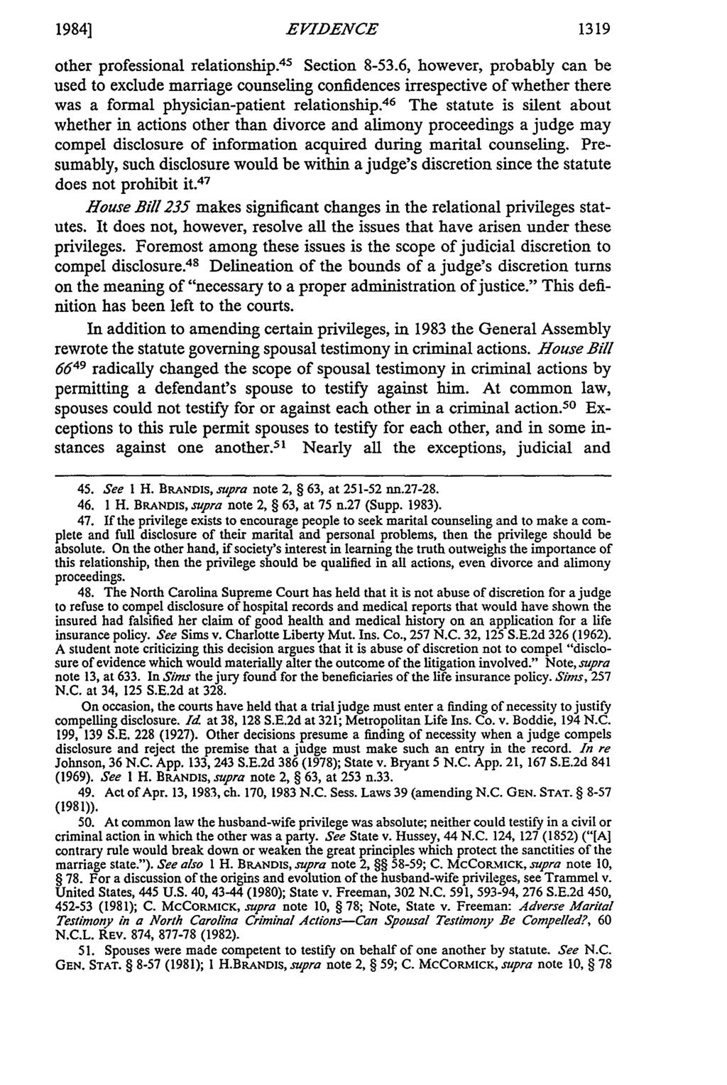 1984] EVIDENCE 1319 other professional relationship 4 5 Section 8-53.