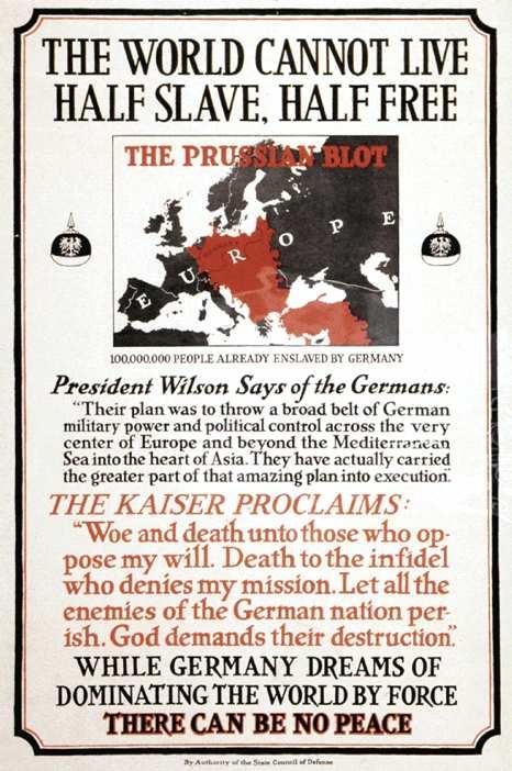 14 Based on the information in the above World War I U.S. propaganda poster, what conclusion can you draw about how German soldiers were oftened portrayed?