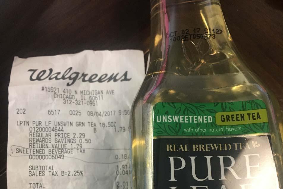 17. The actual bottle next to the receipt showing the tax charged by Walgreens on August 4, 2017 follows: PAGE