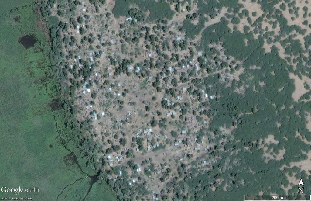 The town appears to be intact, with many houses and other structures clearly visible in the imagery. DigitalGlobe / Google Earth The Nigerian town of Duguri in 2015.