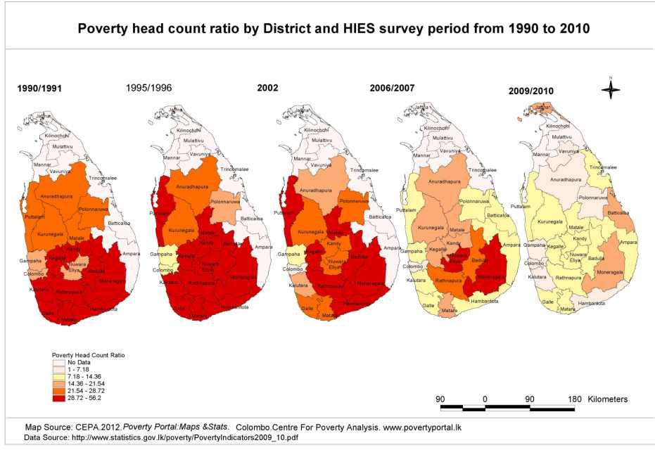 Figure 2: Poverty Head Count Index by District Source: Department of Census and Statistics, various years When districts are compared, the highest (20.