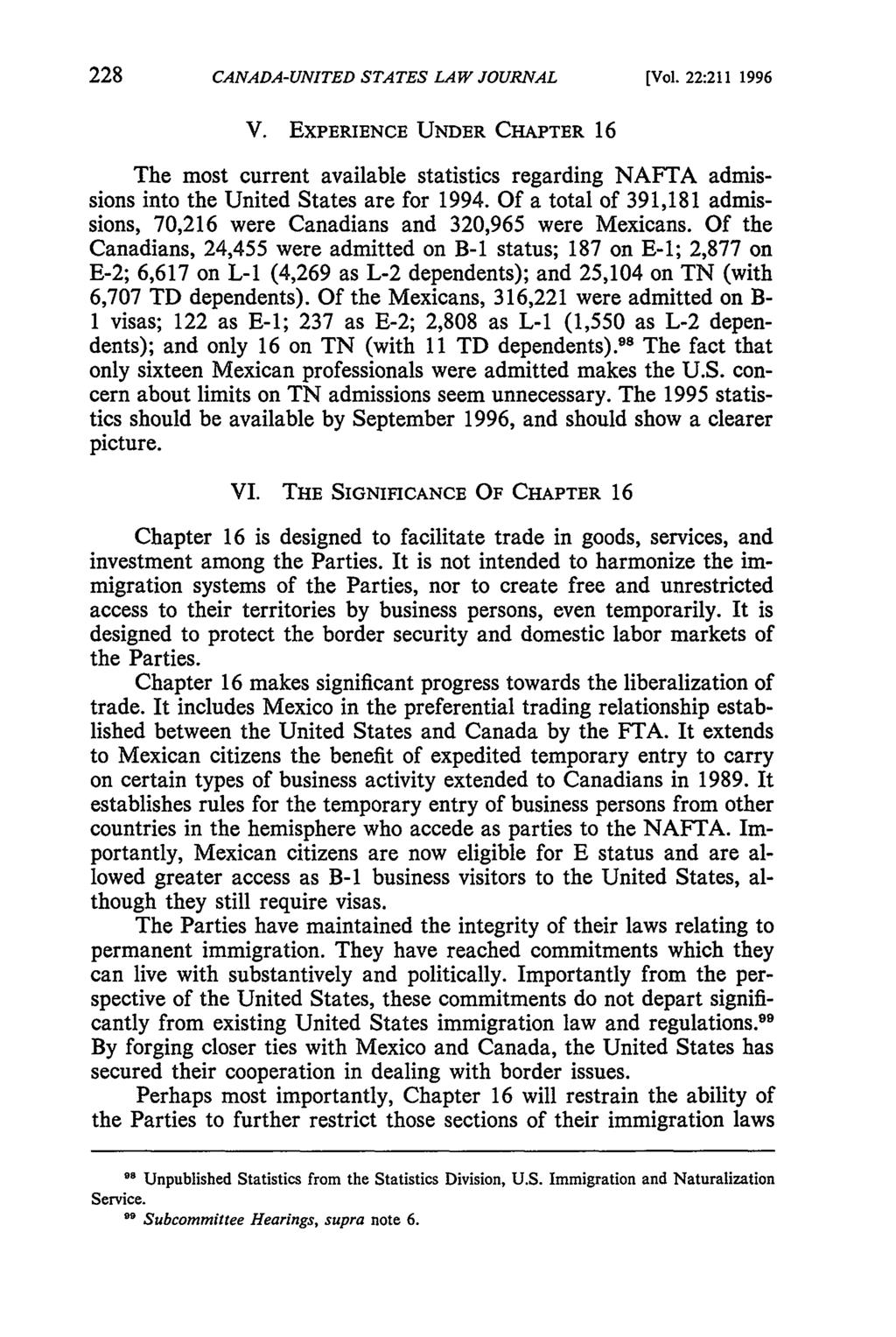 Canada-United States Law Journal, Vol. 22 [1996], Iss., Art. 30 CANADA-UNITED STATES LAW JOURNAL [Vol. 22:211 1996 V.