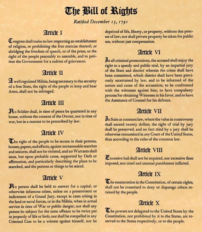 BILL OF RIGHTS Protects the rights of individuals Guarantees due process of the law DUE