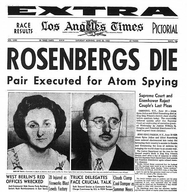 In 1950, the Rosenberg's were found guilty and executed for spying.