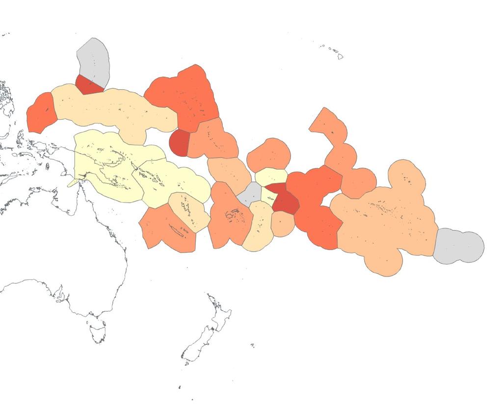 FIGURE 3.9 URBAN POPULATION ACROSS PACIFIC Except for the smaller islands, the majority of the Pacific Islands are not densely populated.