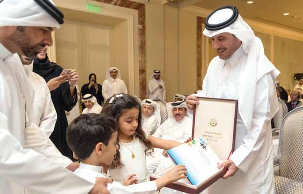 HE the Prime Minister and Interior Minister Sheikh Abdullah bin Nasser bin Khalifa al-thani launching the National Autism Plan 2017-2021 yesterday as other dignitaries look on.