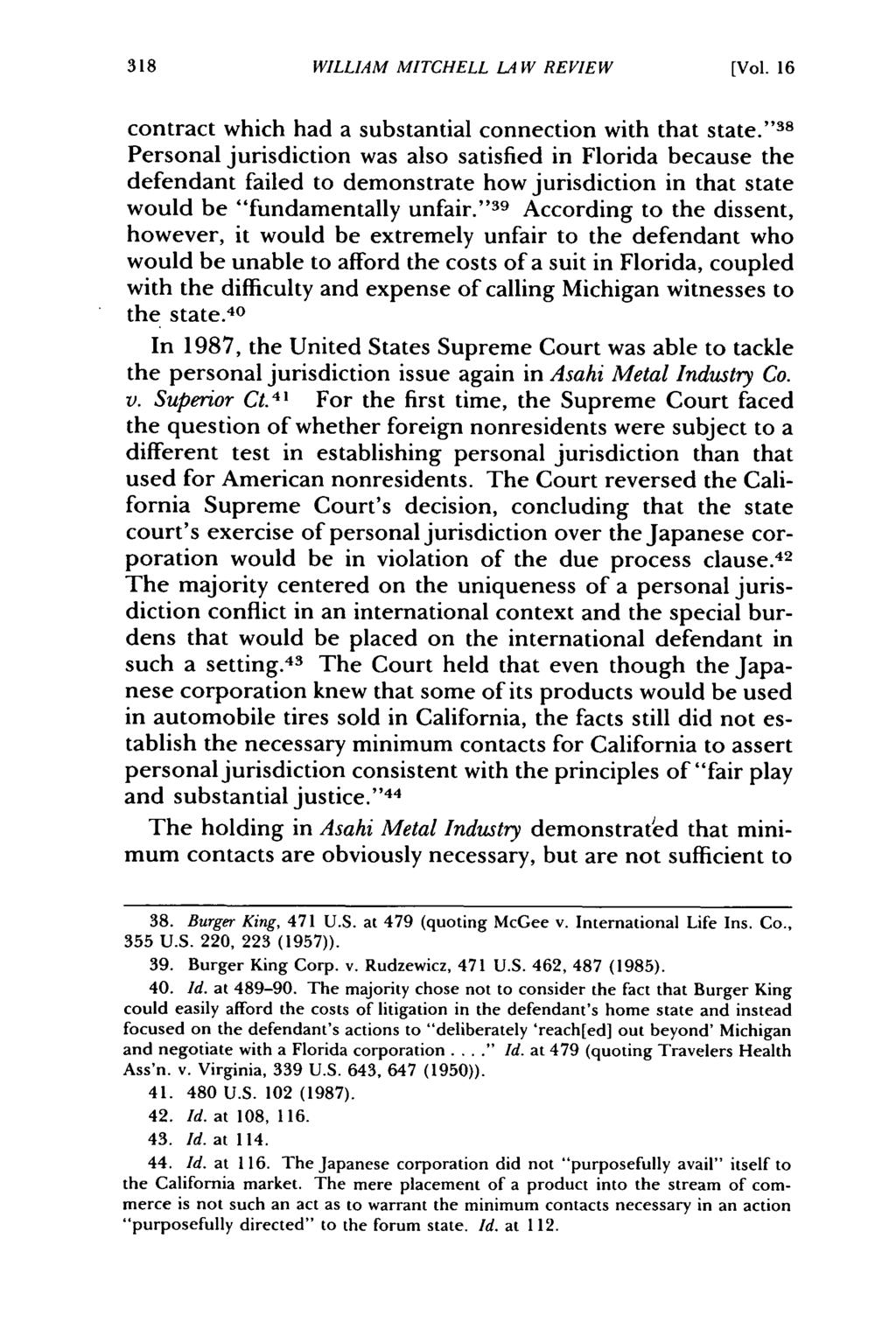 William Mitchell Law Review, Vol. 16, Iss. 1 [1990], Art. 7 WILLIAM MITCHELL L4 W REVIEW [Vol. 16 contract which had a substantial connection with that state.