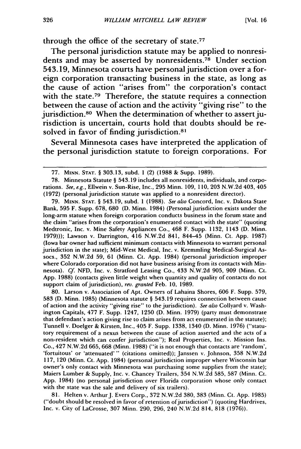 William Mitchell Law Review, Vol. 16, Iss. 1 [1990], Art. 7 WILLIAM MITCHELL LAW REVIEW [Vol. 16 through the office of the secretary of state.