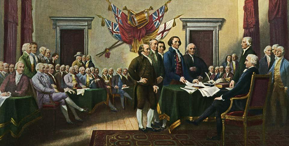 Americans formally broke with Britain by signing the Declaration of Independence. This famous painting shows the presentation of the Declaration to the Continental Congress.