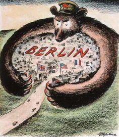 What incident in the Cold War is this cartoon referencing? Why would the Soviet Union (represented by the bear) want to surround the city of Berlin?