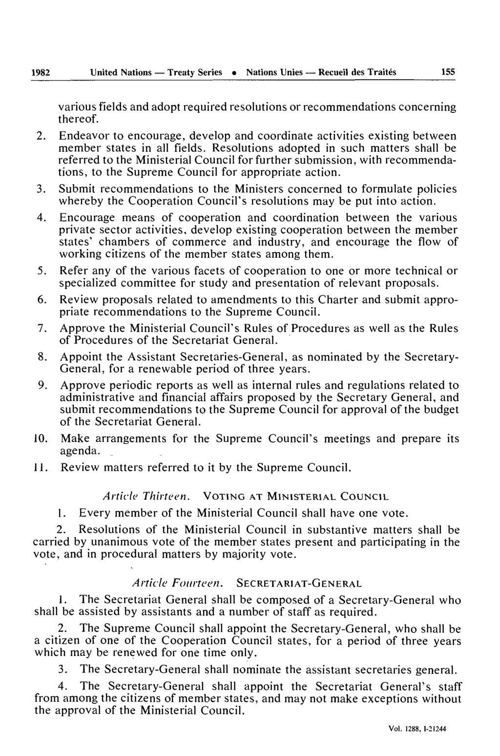 1982 United Nations Treaty Series Nations Unies Recueil des Traités 155 various fields and adopt required resolutions or recommendations concerning thereof. 2.