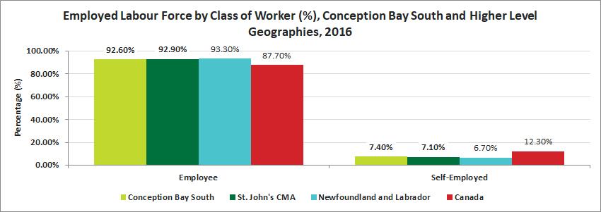 Conception Bay South had the second highest percentage of self-employed individuals when comparing to St.
