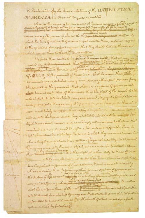 Jefferson s rough draft of the Declaration June 12-27 Jefferson, at the request of the committee, drafts a declaration, of which only a fragment exists.