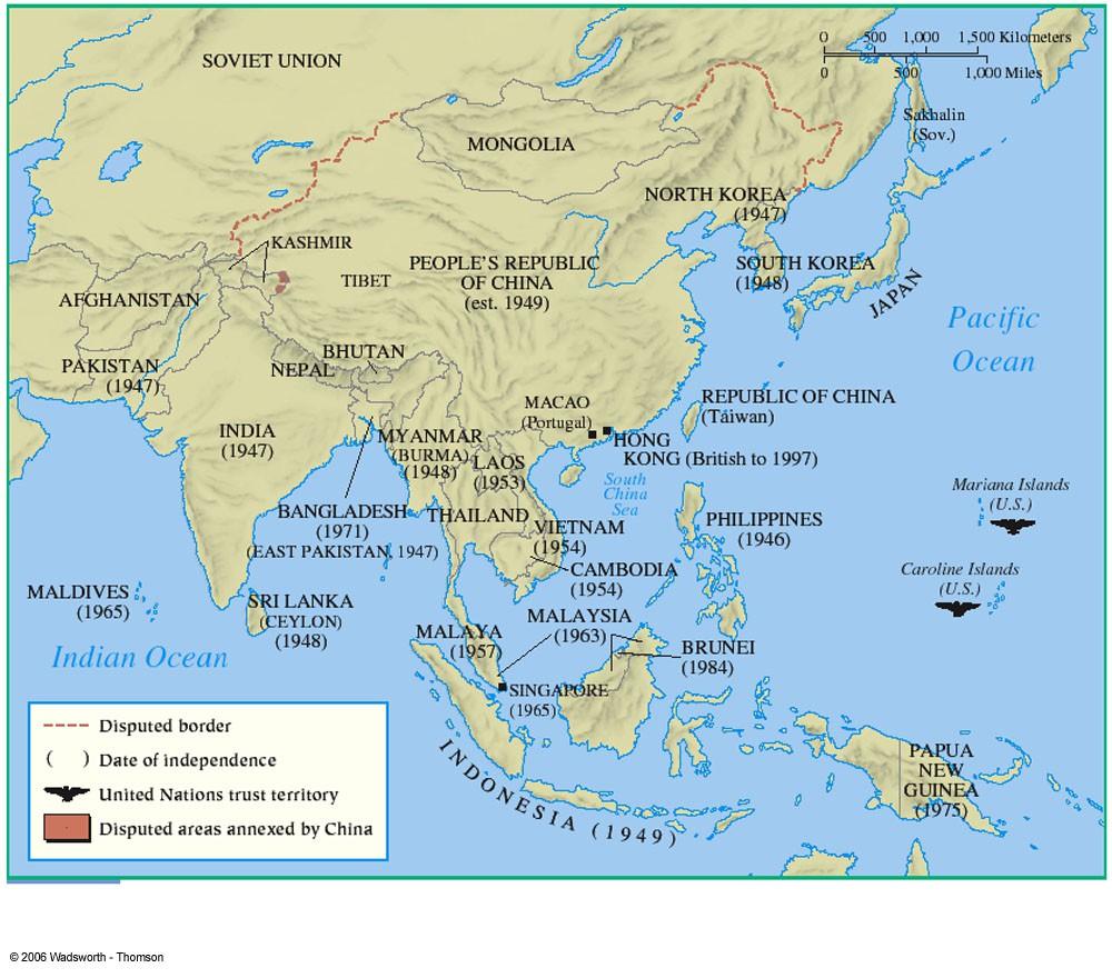 Asia: Nationalism and Communism Philippines granted independence, 1946 India