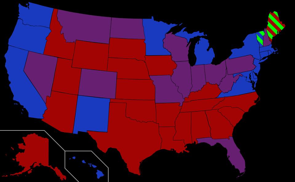 Red = 2 Republican Senators Blue = 2
