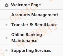 Online Banking Welcome Page Menu bar: Offers