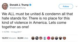first response to Charlottesville from his golf club in Bedminster, NJ violence on many sides.
