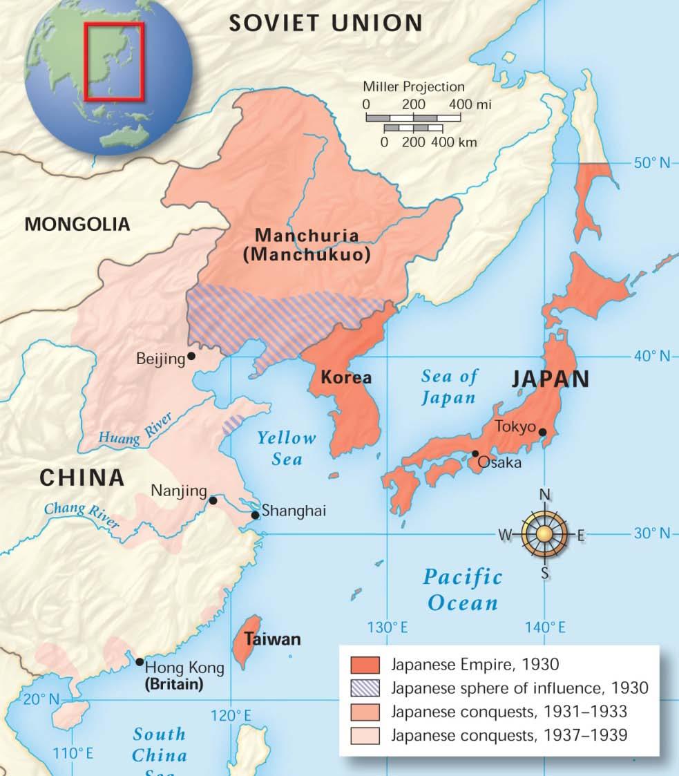 Section 1 Japanese Expansion, 1931-1939 Japan invaded Manchuria, then China.