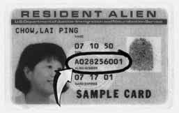 The date (year, month, and day) on which the person became a lawful permanent resident The person s Alien Number (or A Number) Over the years the Immigration and Naturalization Service has issued