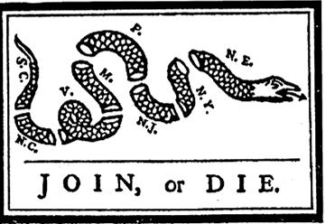 1754 Albany Plan of Union Ben Franklin proposed that the British colonies band together & send representatives to a Grand Council (which could collect taxes, raise arms & make treaties) Albany
